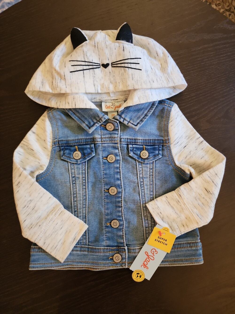 Toddler 18M Girls Cat Ears Hooded Denim Jacket Cat & Jack Fall Snap Closure Soft
